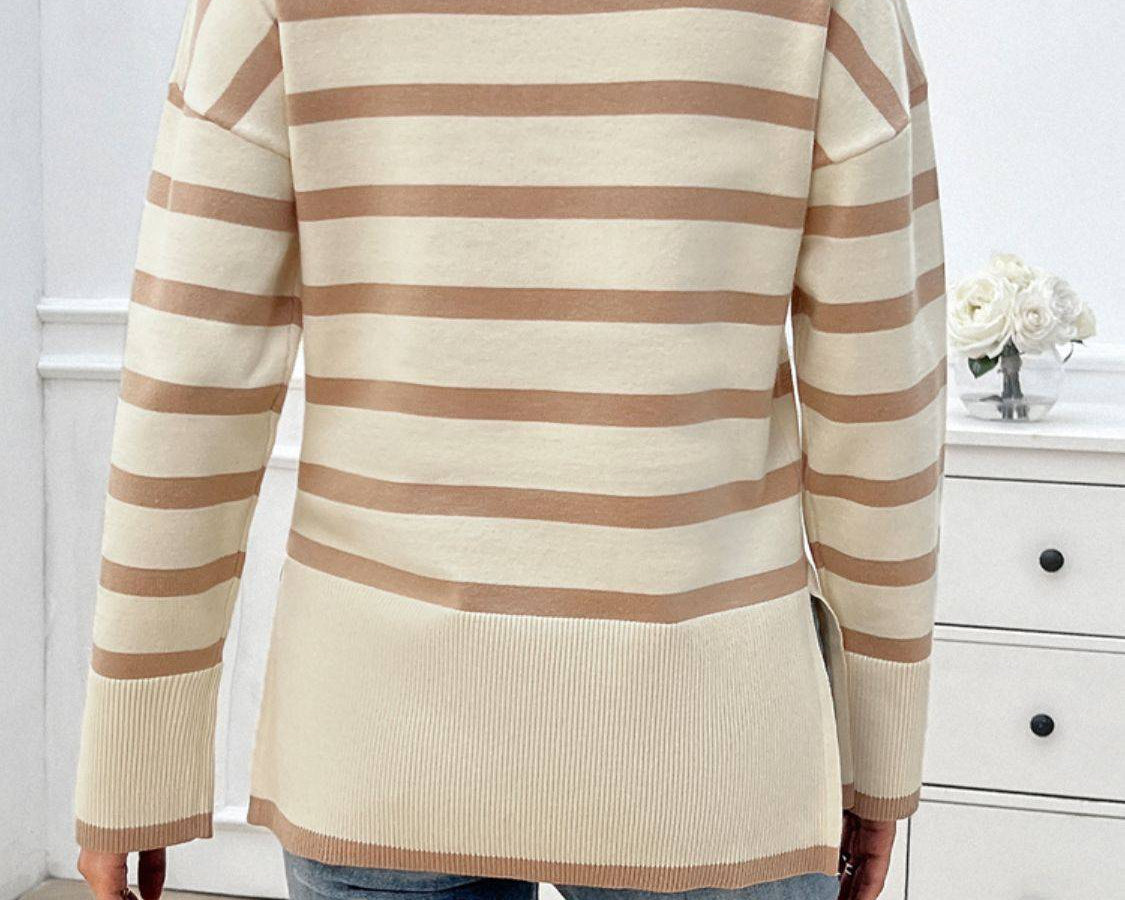 NYLD Striped V-Neck Long Sleeve Knit Top - NEWYORKLISTED