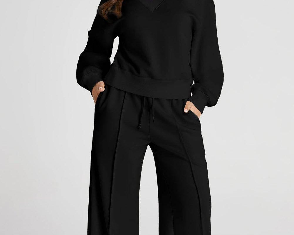 NEWYORKLISTED STYLE COLLECTION: V-Neck Long Sleeve Top and Pants Active Set - NEWYORKLISTED
