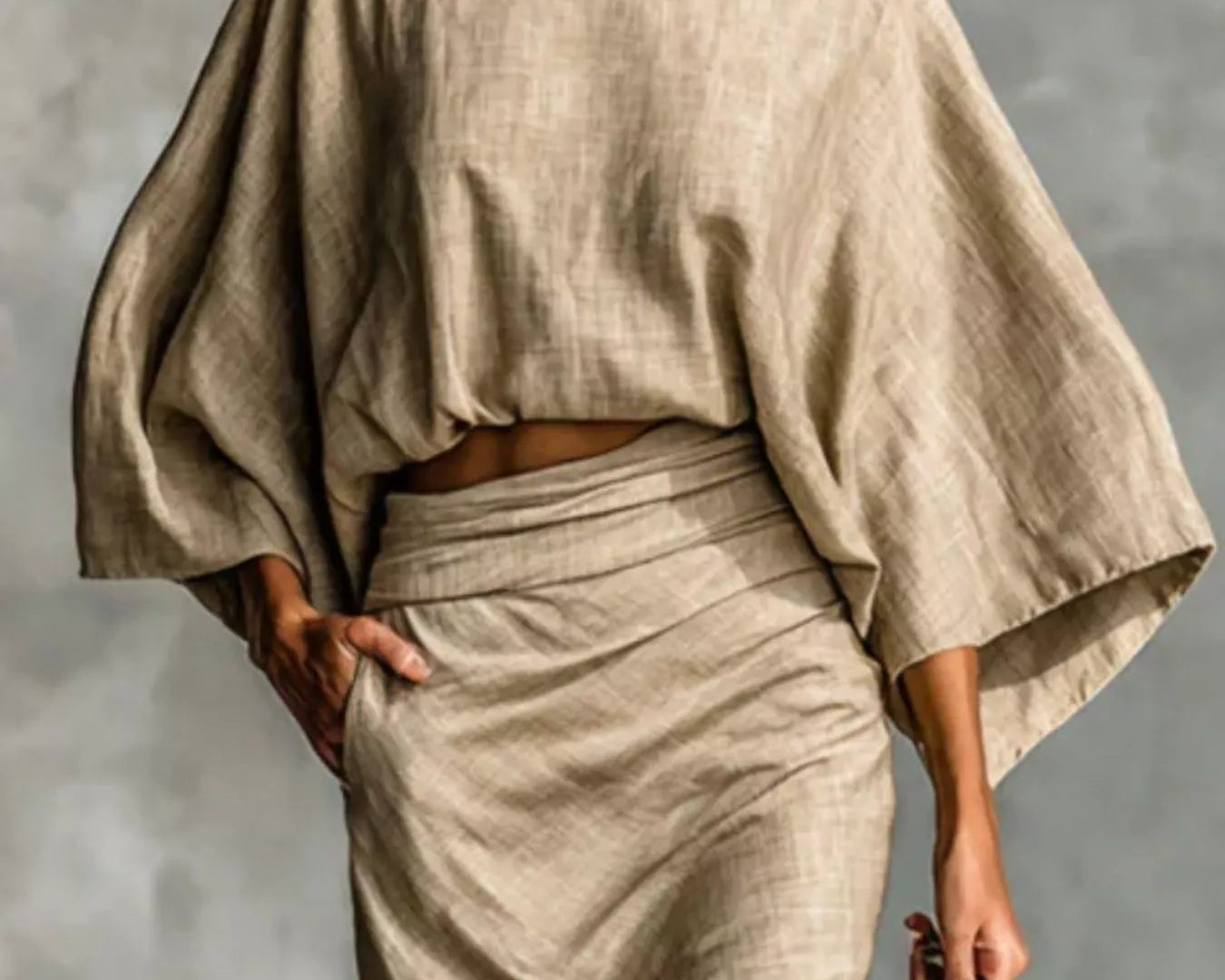 NEWYORKLISTED STYLE COLLECTION: Person wearing a beige outfit with a plain background