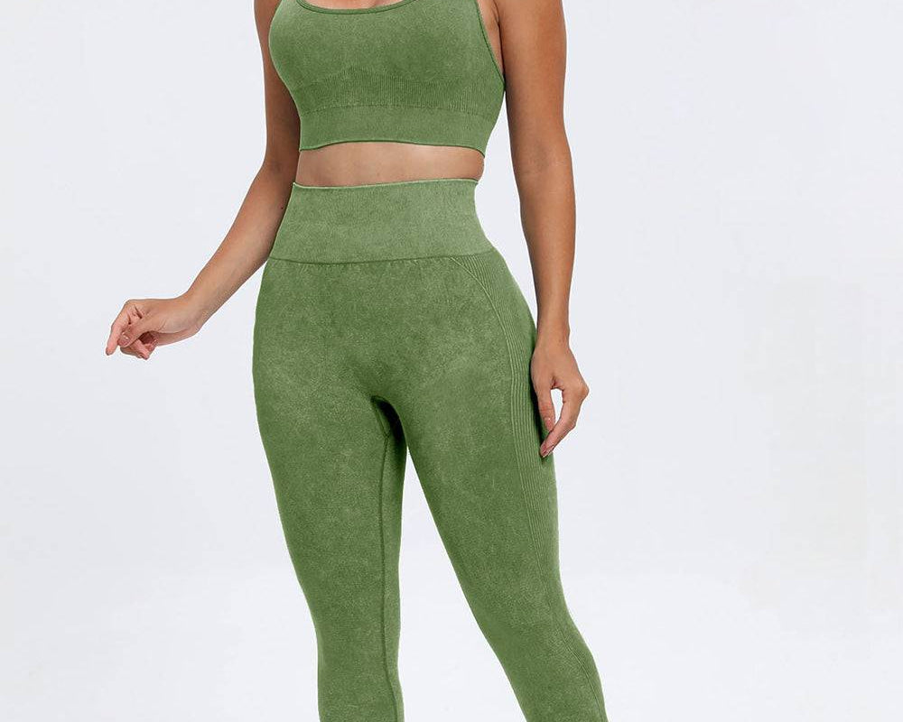 NEWYORKLISTED STYLE COLLECTION: 3 Piece Washed Square Neck Wide Strap Active Set - NEWYORKLISTED