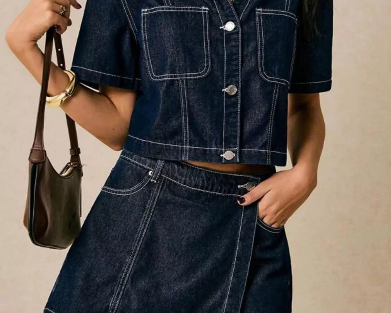 Women's button up short sleeve denim top and skort two-piece outfit from NEWYORKLISTED STYLE COLLECTION