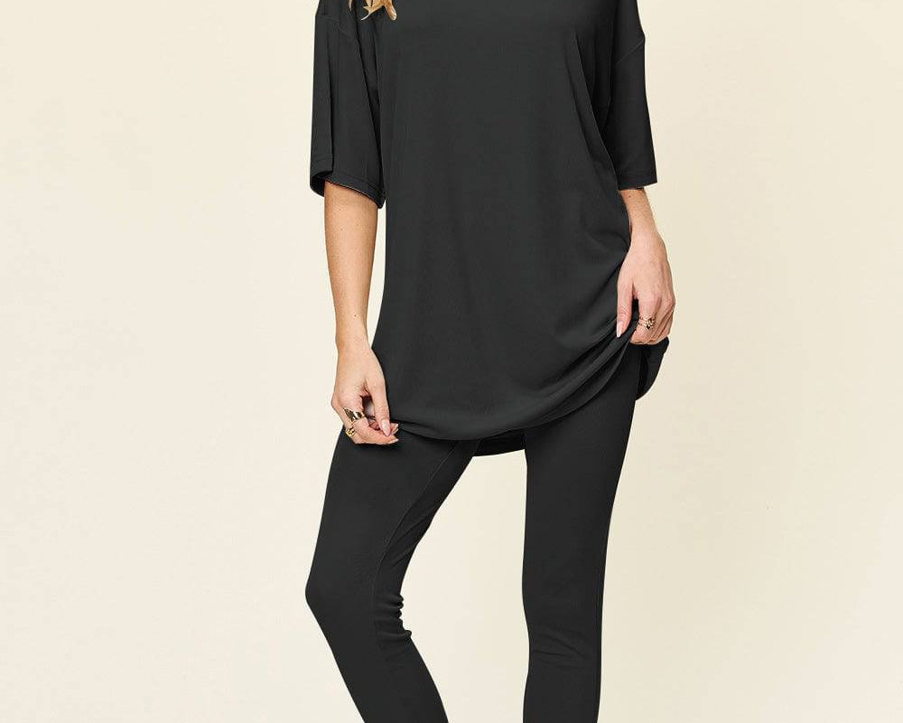NEWYORKLISTED STYLE COLLECTION: Round Neck Dropped Shoulder T-Shirt and Leggings Set - NEWYORKLISTED