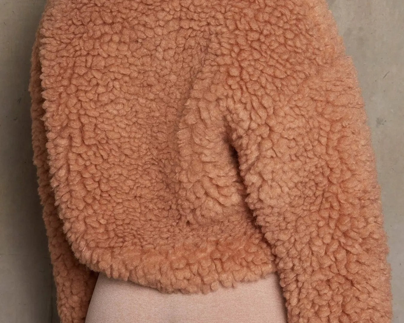 NEWYORKLISTED STYLE COLLECTION: Person wearing a brown sherpa jacket against a neutral background