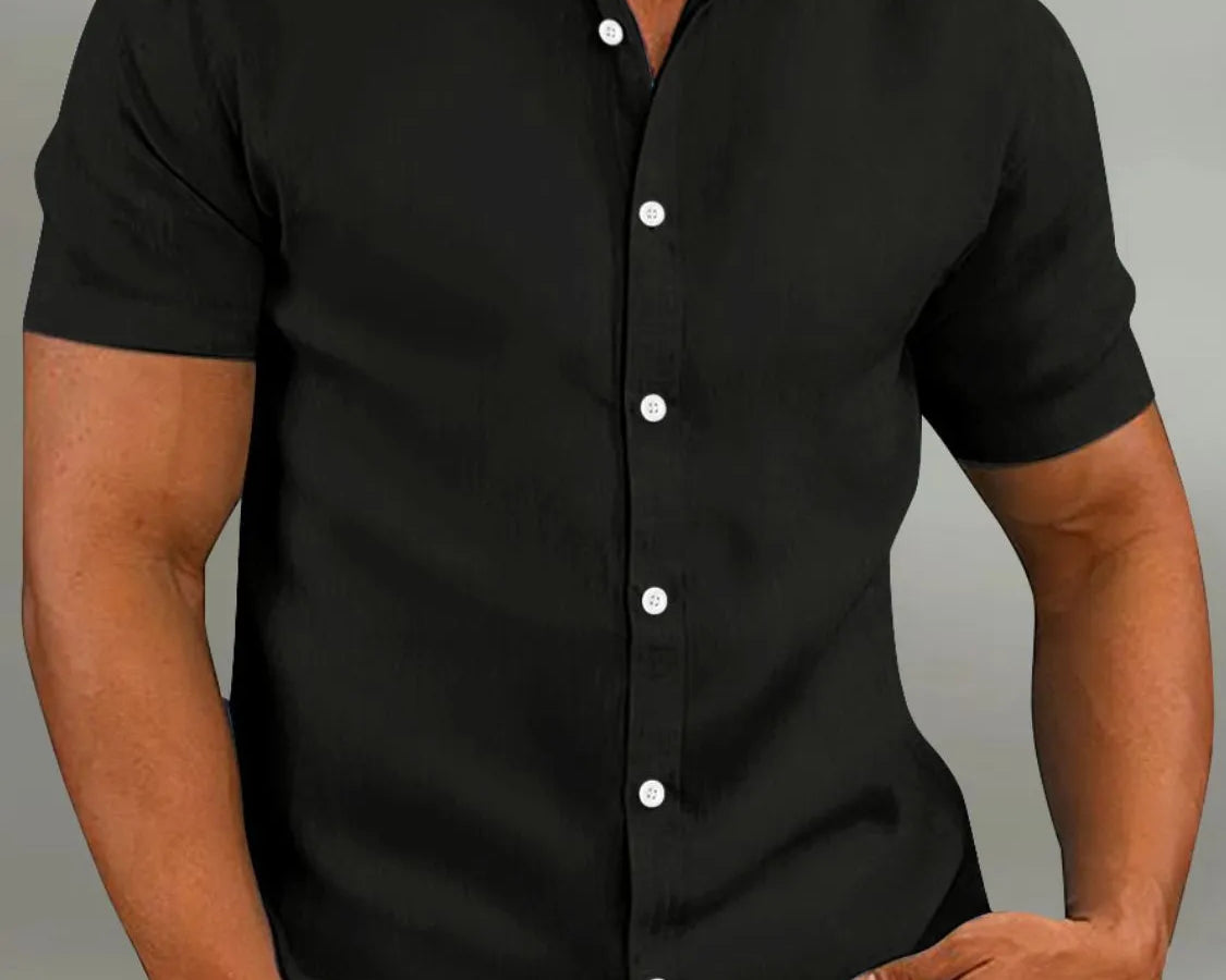 NEWYORKLISTED ATLAS MEN’S COLLECTION: Men's Full Size Button-Up Short Sleeve Shirt in Black