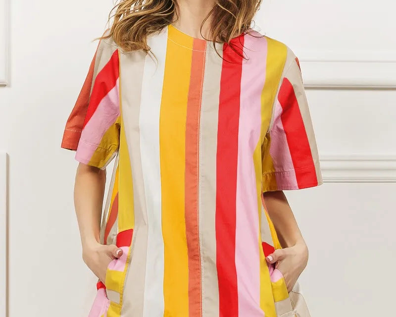 NEWYORKLISTED STYLE COLLECTION: BiBi Multi Stripe Woven Flared Midi Dress – Bold, Breezy & Unapologetically Fun