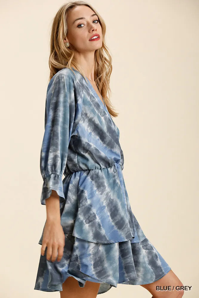 Blue and grey tie dye ruffled layered wrap dress with elastic waistband – NEWYORKLISTED STYLE COLLECTION