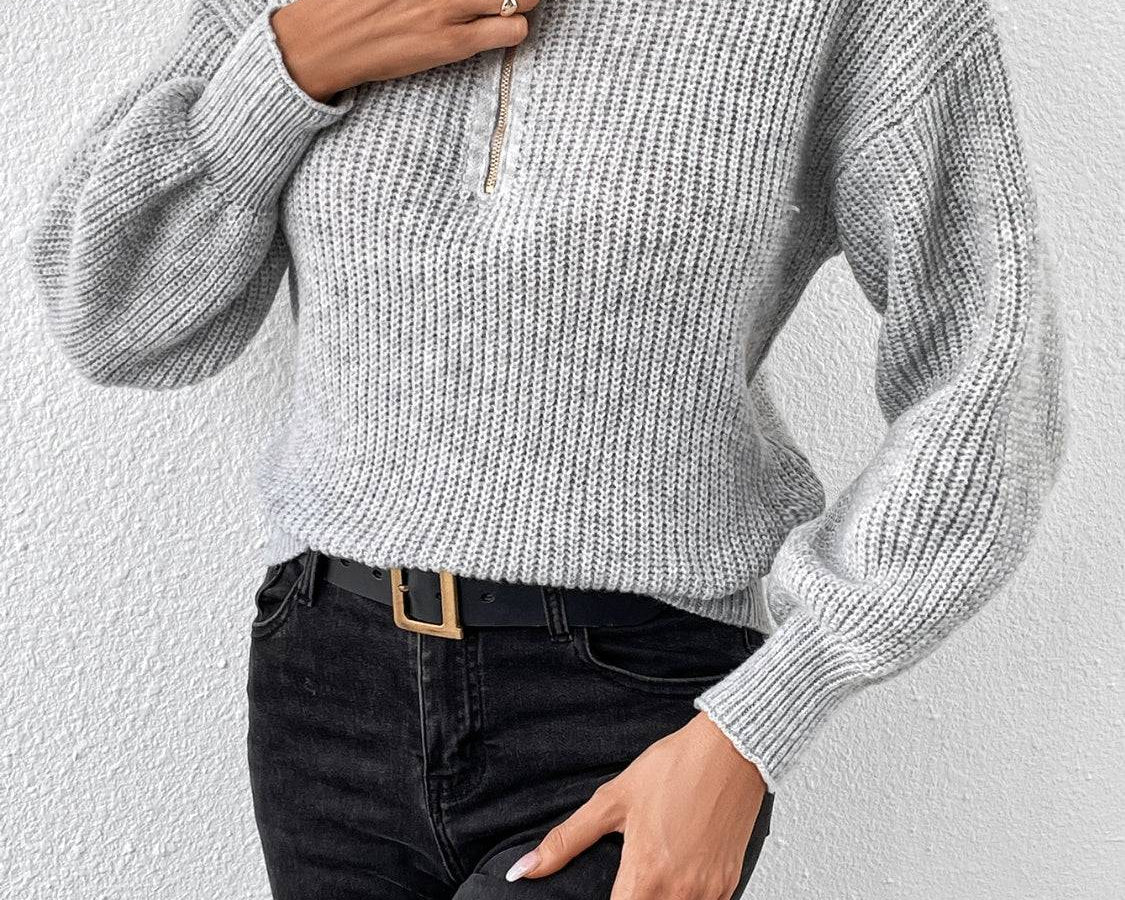 Honey Half Zip Dropped Shoulder Sweater - NEWYORKLISTED