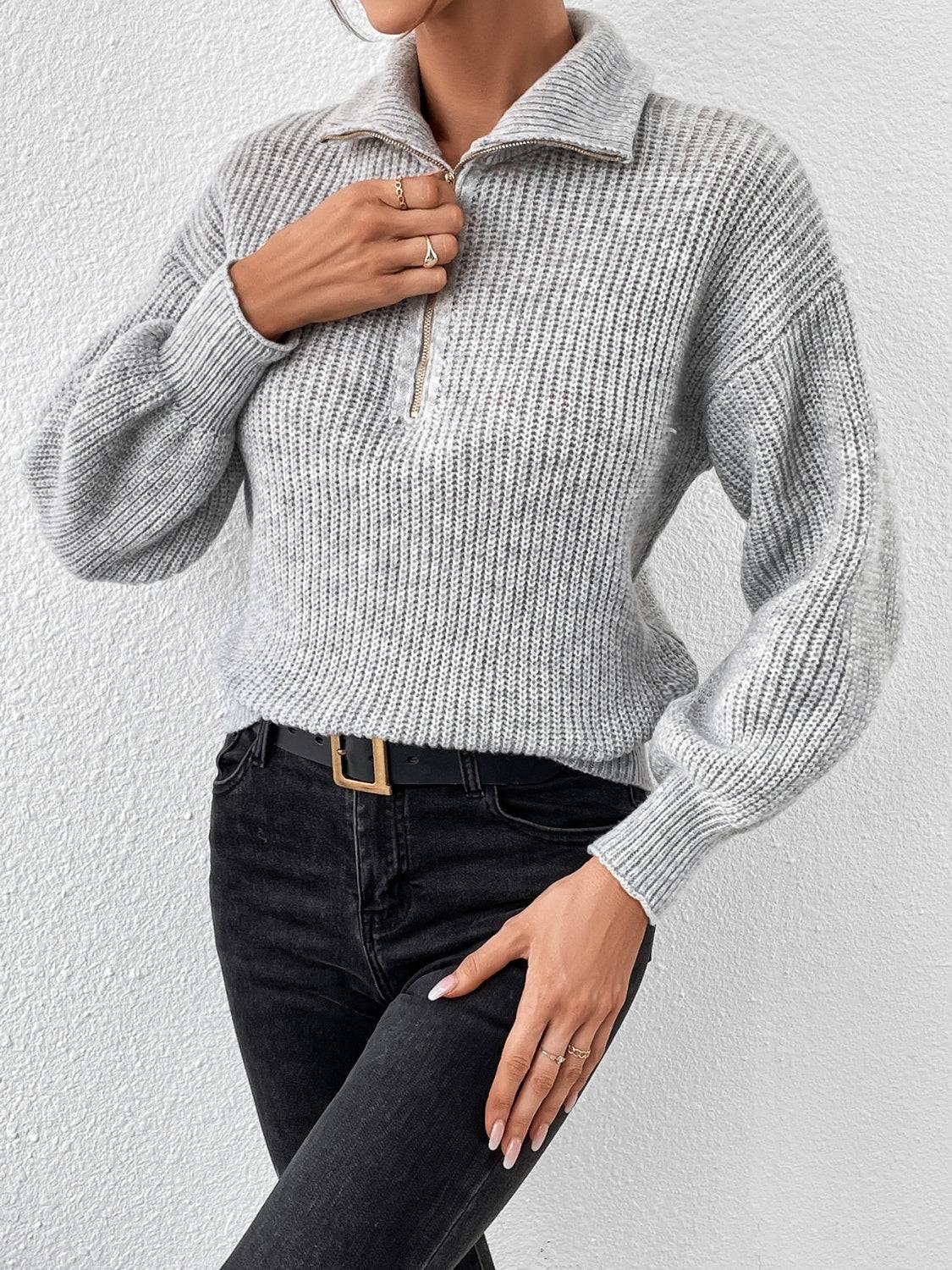 Honey Half Zip Dropped Shoulder Sweater - NEWYORKLISTED