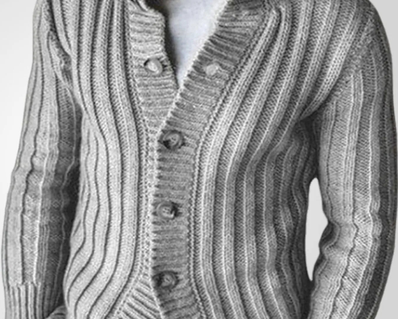 NEWYORKLISTED ATLAS MEN'S COLLECTION: Classic Ribbed Cable-Knit Button-Up Cardigan in Gray