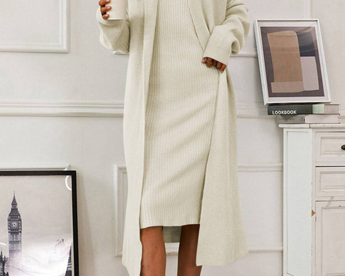 NEWYORKLISTED STYLE COLLECTION: Open Front Cardigan Sweater Dress Set - NEWYORKLISTED