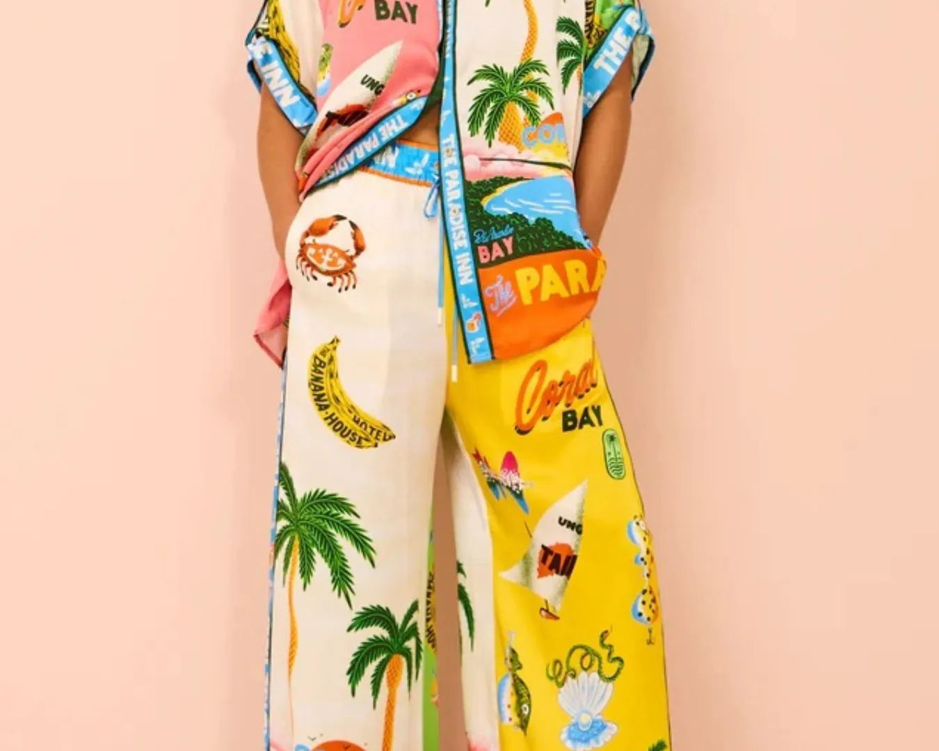 NEWYORKLISTED STYLE COLLECTION: Printed Half Sleeve Shirt and Wide Leg Pants Set