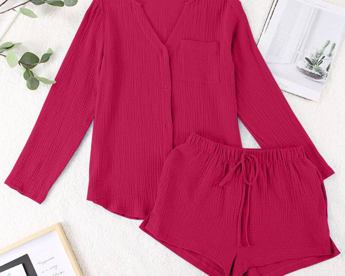 NYLD: Notched Long Sleeve Top and Shorts Set - NEWYORKLISTED