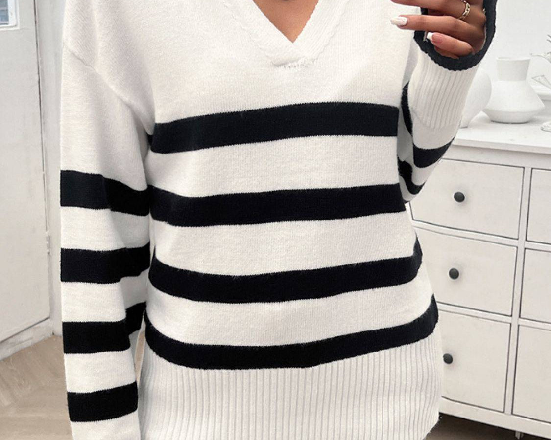 NYLD Striped Collared Neck Long Sleeve Sweater - NEWYORKLISTED