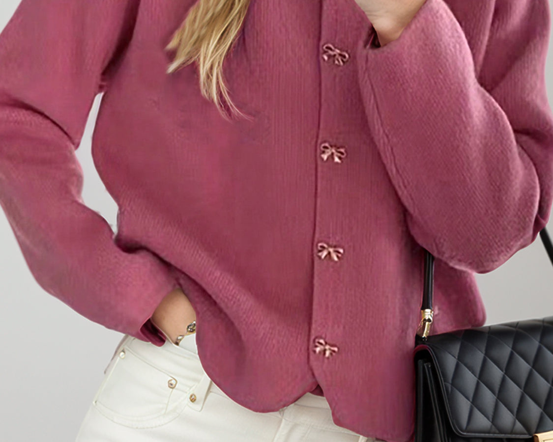 NEWYORKLISTED STYLE COLLECTION: Bow Button Long Sleeve Cardigan - NEWYORKLISTED