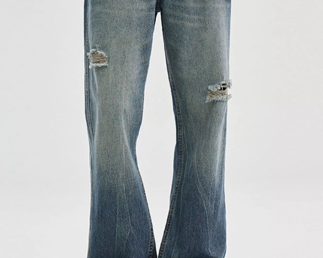 NEWYORKLISTED ATLAS MEN's COLLECTION: Person wearing ripped blue jeans and a checkered shirt on a white background