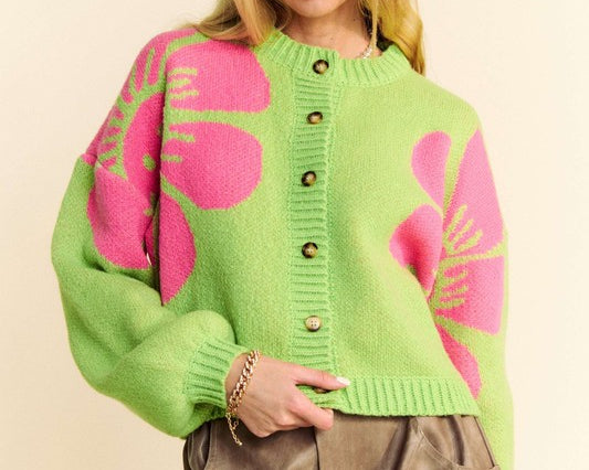 NEWYORKLISTED STYLE COLLECTION: Flower Print Long Sleeve Cardigan