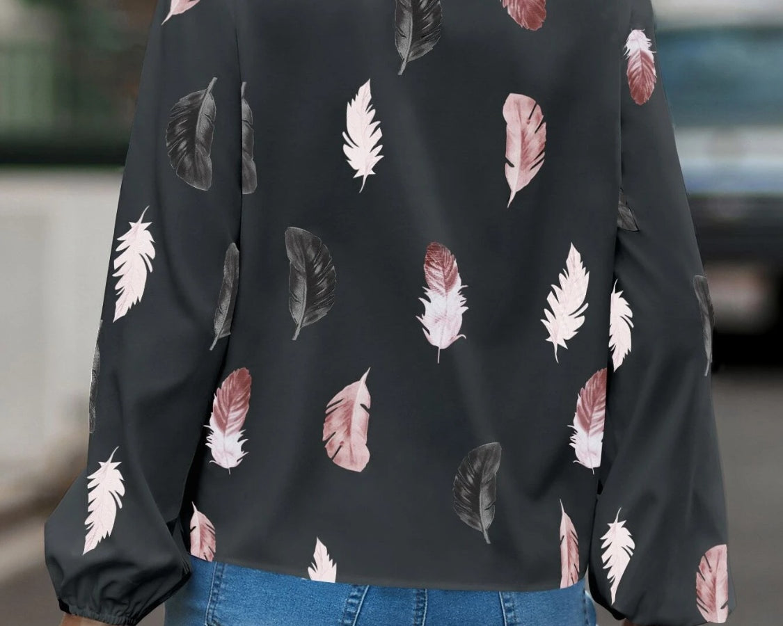 NEWYORKLISTED STYLE COLLECTION: Feather Print Balloon Sleeve Top - NEWYORKLISTED