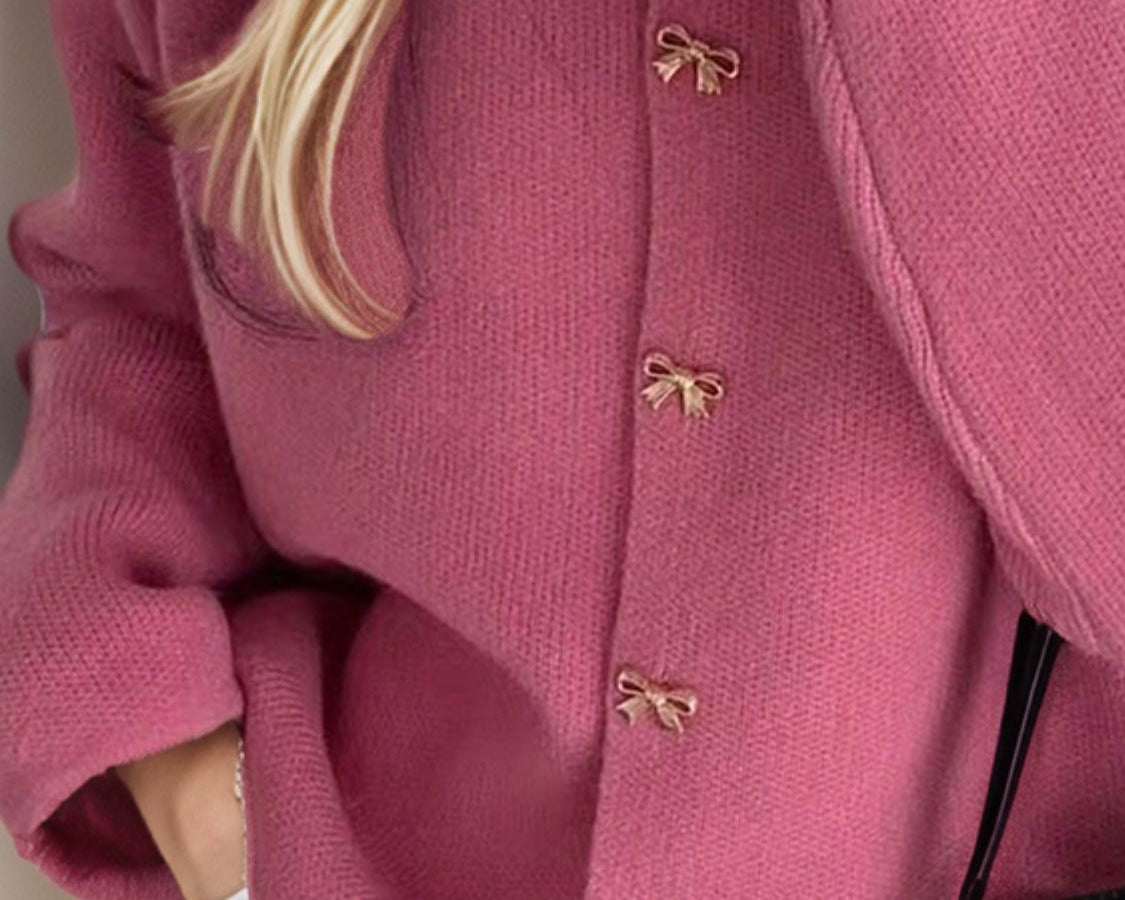 NEWYORKLISTED STYLE COLLECTION: Bow Button Long Sleeve Cardigan - NEWYORKLISTED