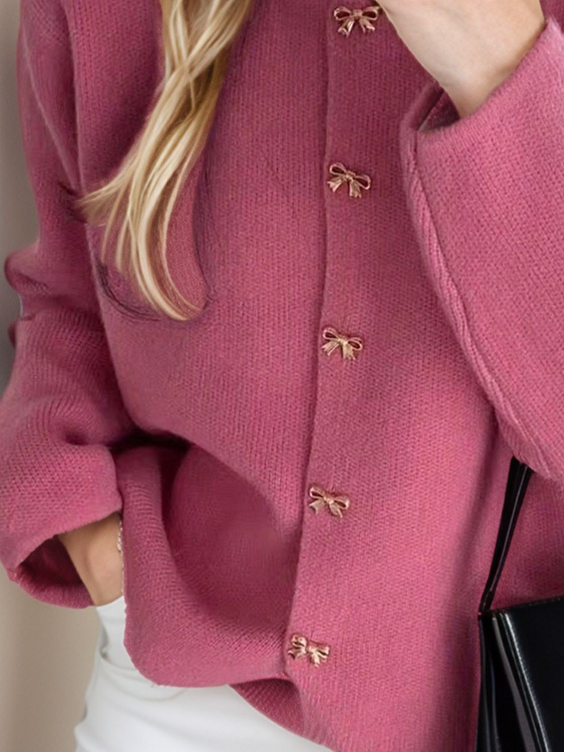 NEWYORKLISTED STYLE COLLECTION: Bow Button Long Sleeve Cardigan - NEWYORKLISTED