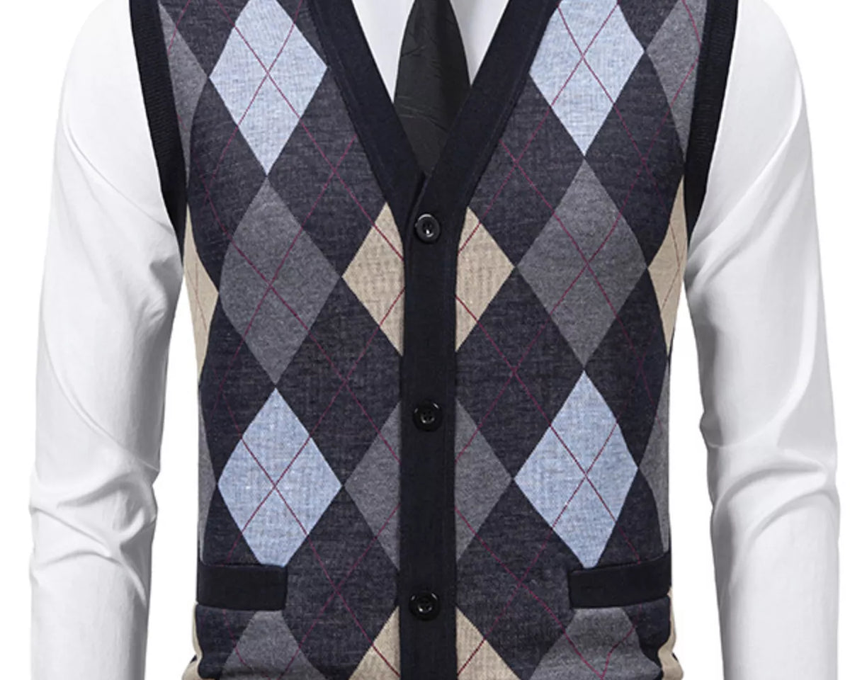NEWYORKLISTED ATLAS MEN'S COLLECTION – Men's argyle V-neck button-down cardigan vest, product image 11