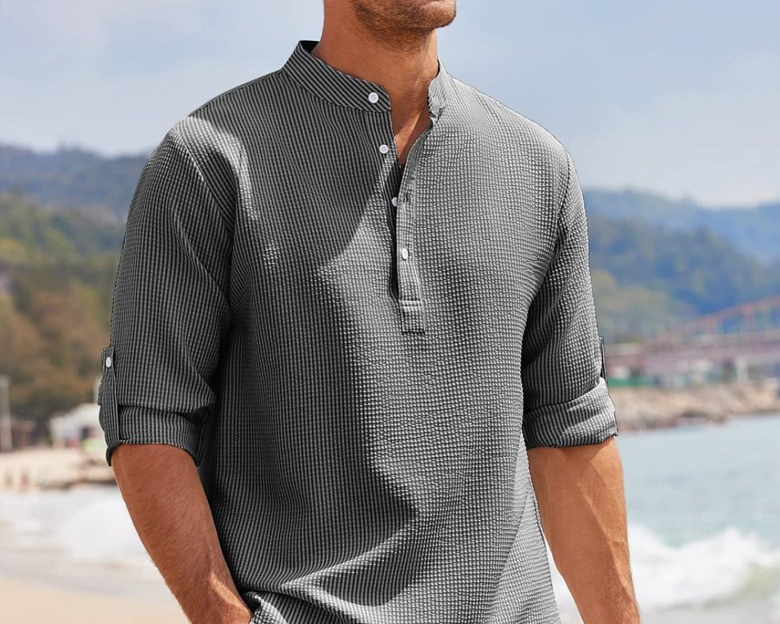 NEWYORKLISTED ATLAS MEN'S COLLECTION: Men's Full Size Half Button Long Sleeve Shirt in Gray