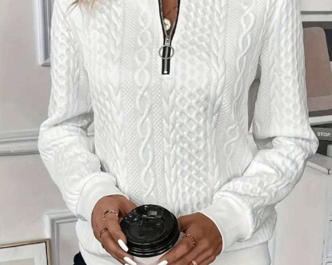 Texture Half Zip Long Sleeve Sweatshirt - NEWYORKLISTED