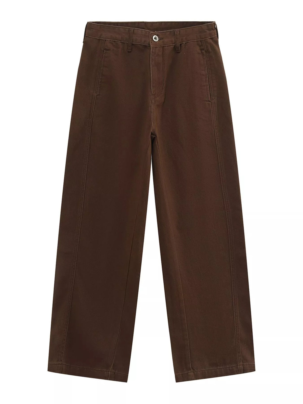 NEWYORKLISTED ATLAS MEN'S COLLECTION: A pair of dark brown wide-leg trousers shown flat against a solid white background.
