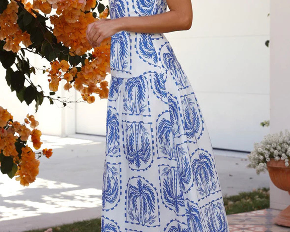 Printed Halter Neck Maxi Dress - NEWYORKLISTED