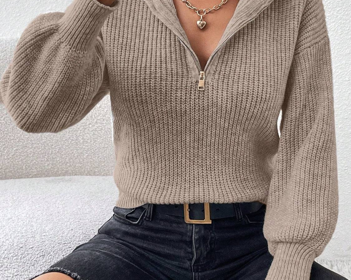Honey Half Zip Dropped Shoulder Sweater - NEWYORKLISTED