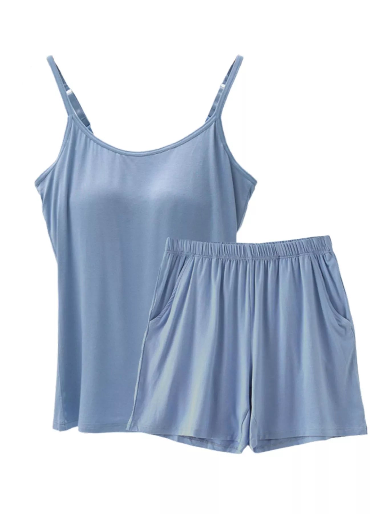 NEWYORKLISTED Intimate Apparel Collection: Light blue camisole and shorts set on a white background