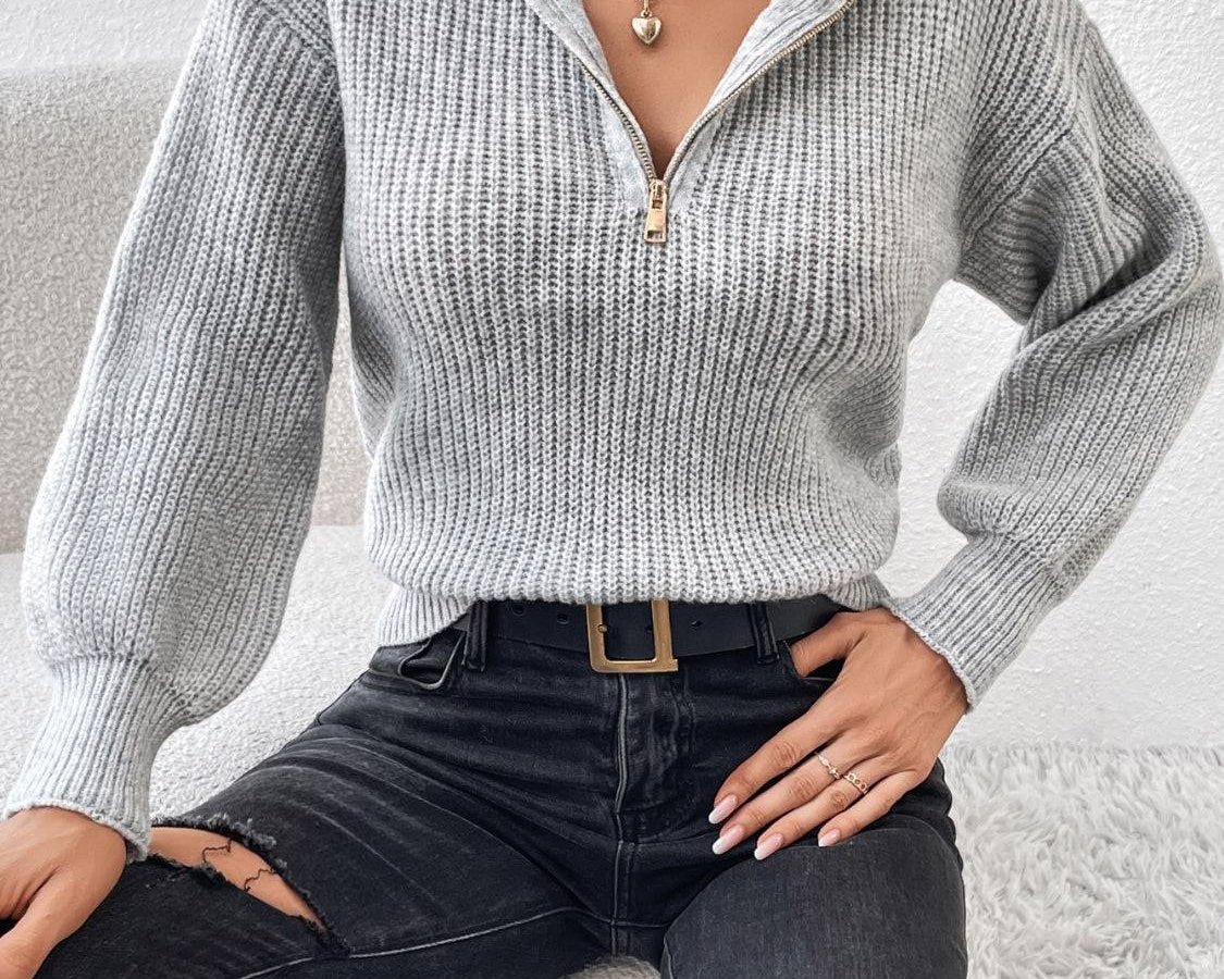 Honey Half Zip Dropped Shoulder Sweater - NEWYORKLISTED