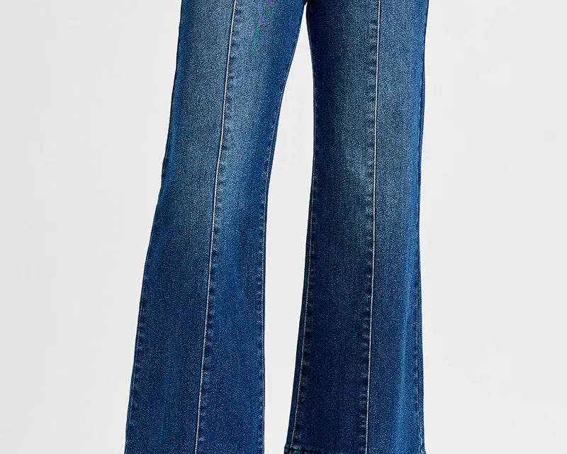 NEWYORKLISTED STYLE COLLECTION: Risen Tummy Control Mid Rise Ankle Wide Flare Jeans