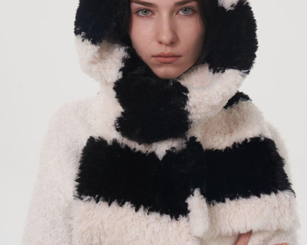 Fuzzy Contrast Striped Scarf - NEWYORKLISTED