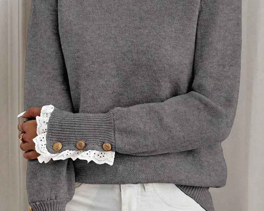 Women’s lace trim mock neck sweater in NEWYORKLISTED STYLE COLLECTION
