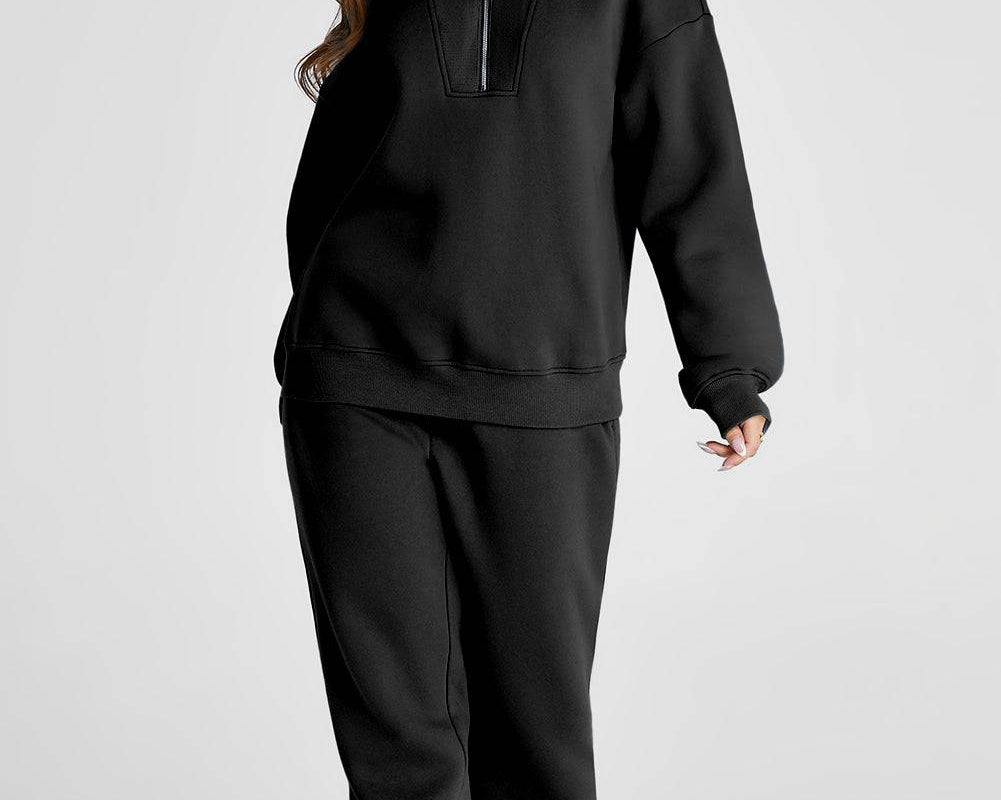 Quarter Zip Long Sleeve Top and Pants Set - NEWYORKLISTED