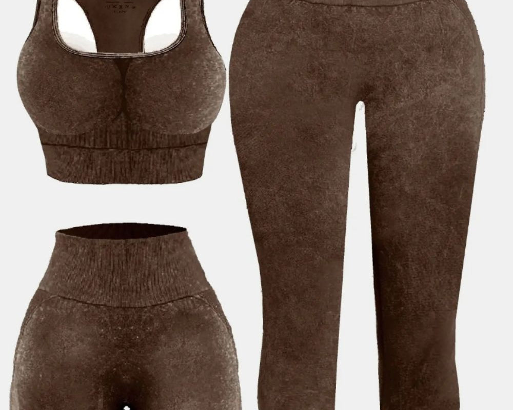 NEWYORKLISTED STYLE COLLECTION: 3 Piece Washed Square Neck Wide Strap Active Set - NEWYORKLISTED