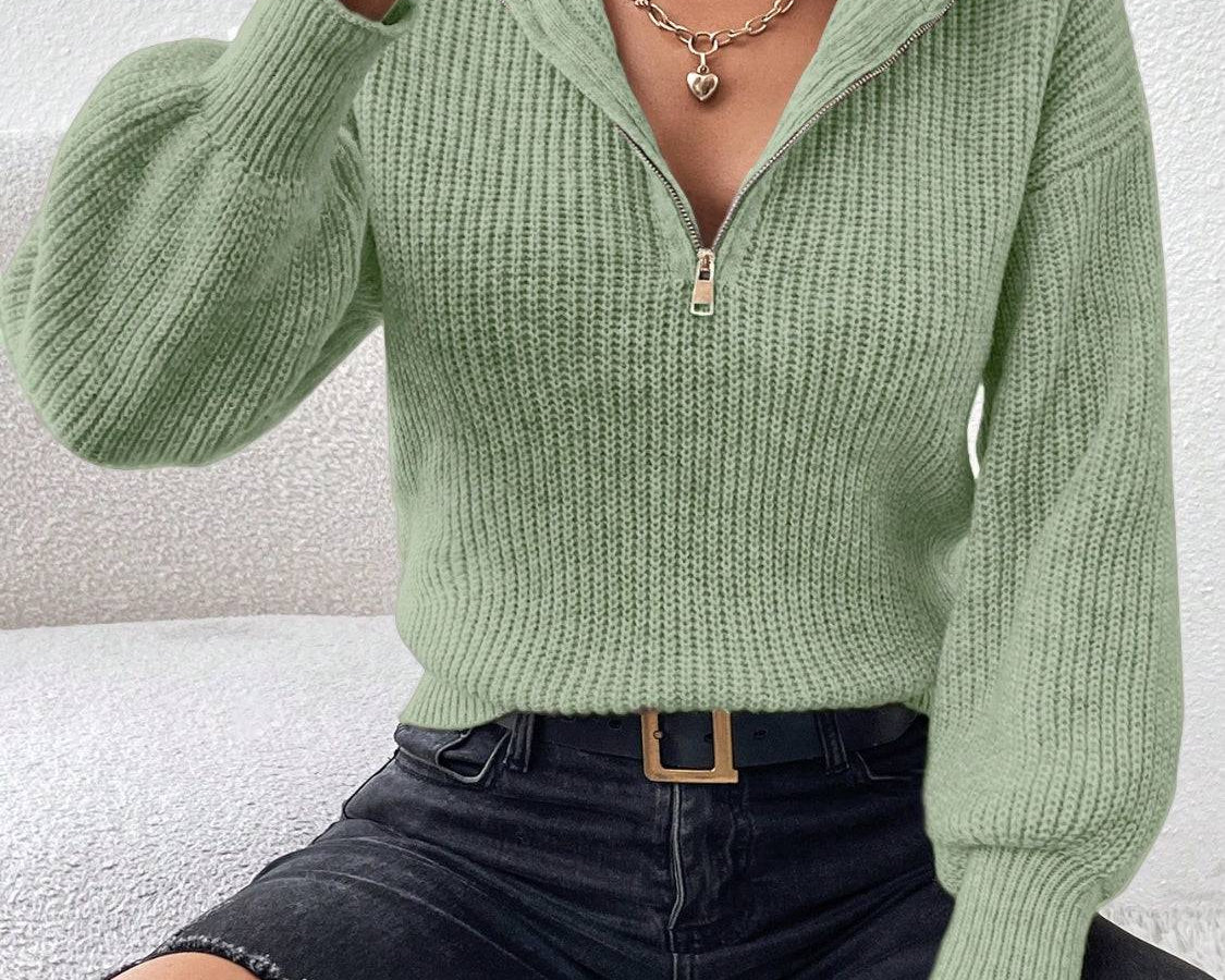 Honey Half Zip Dropped Shoulder Sweater - NEWYORKLISTED