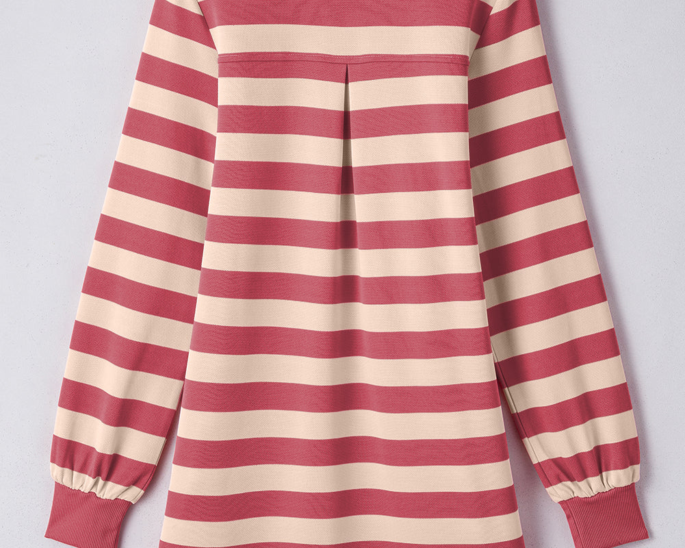 NEWYOKLISTED STYLE COLLECTION: Striped Johnny Collar Long Sleeve Mini Dress - NEWYORKLISTED
