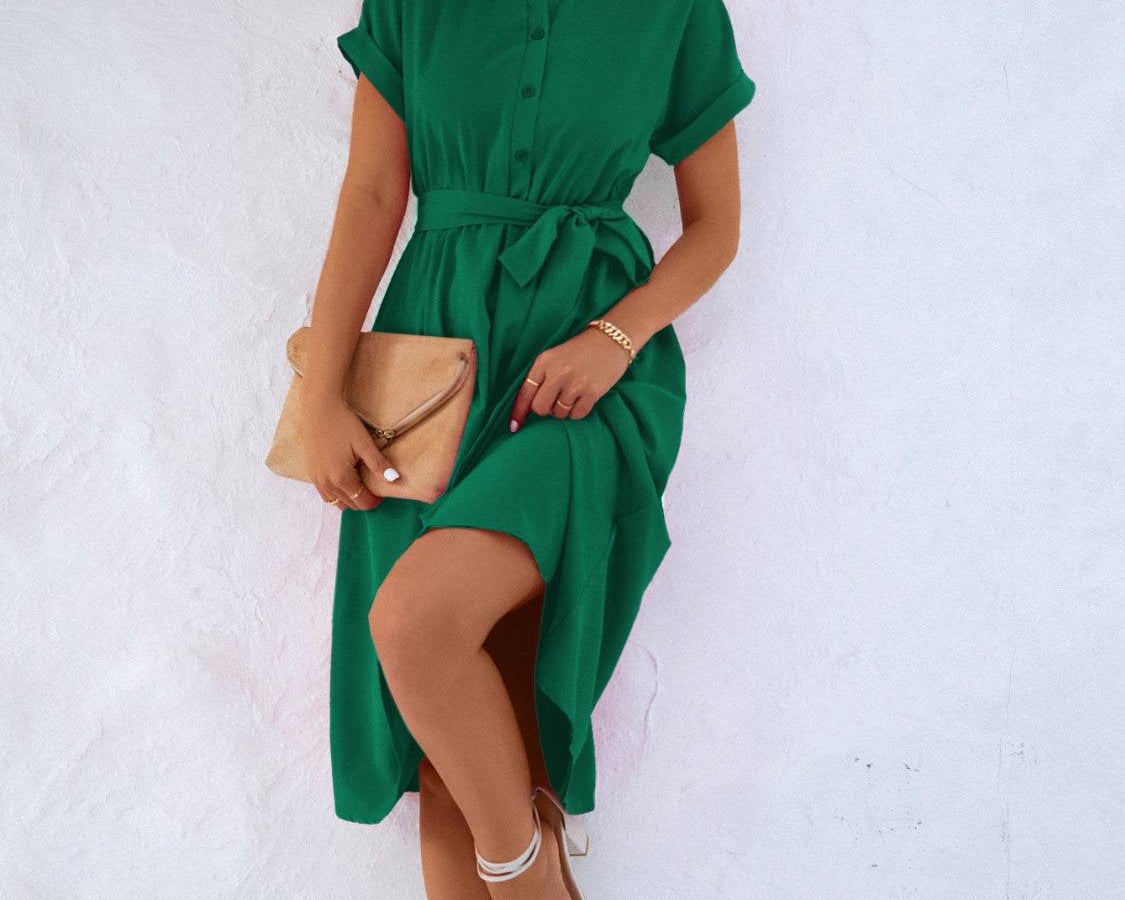 NYLD Buttoned Tie Waist Short Sleeve Dress - NEWYORKLISTED