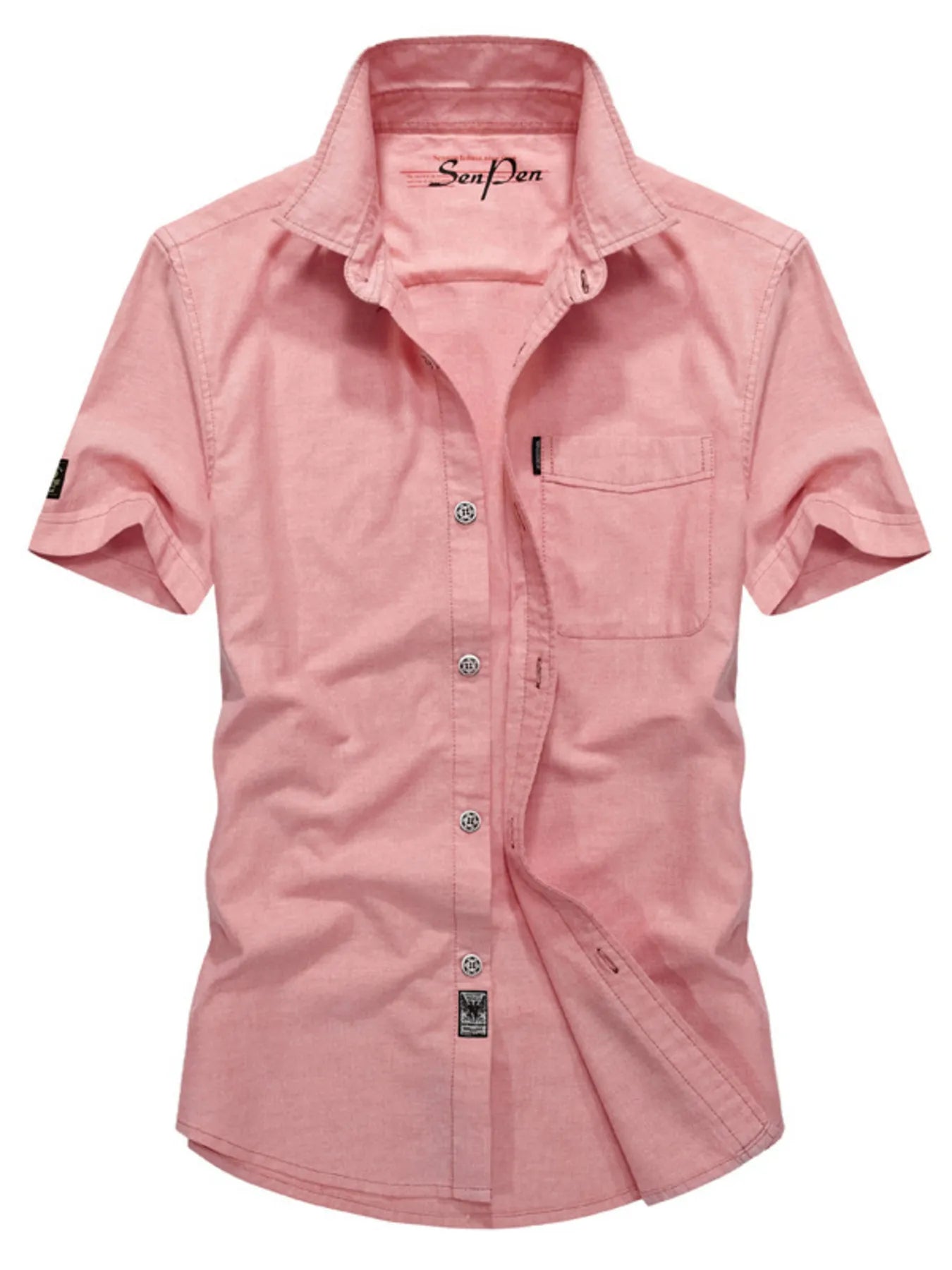 NEWYORKLISTED ATLAS MEN's COLLECTION: Pink short-sleeve shirt with brand logo on a white background