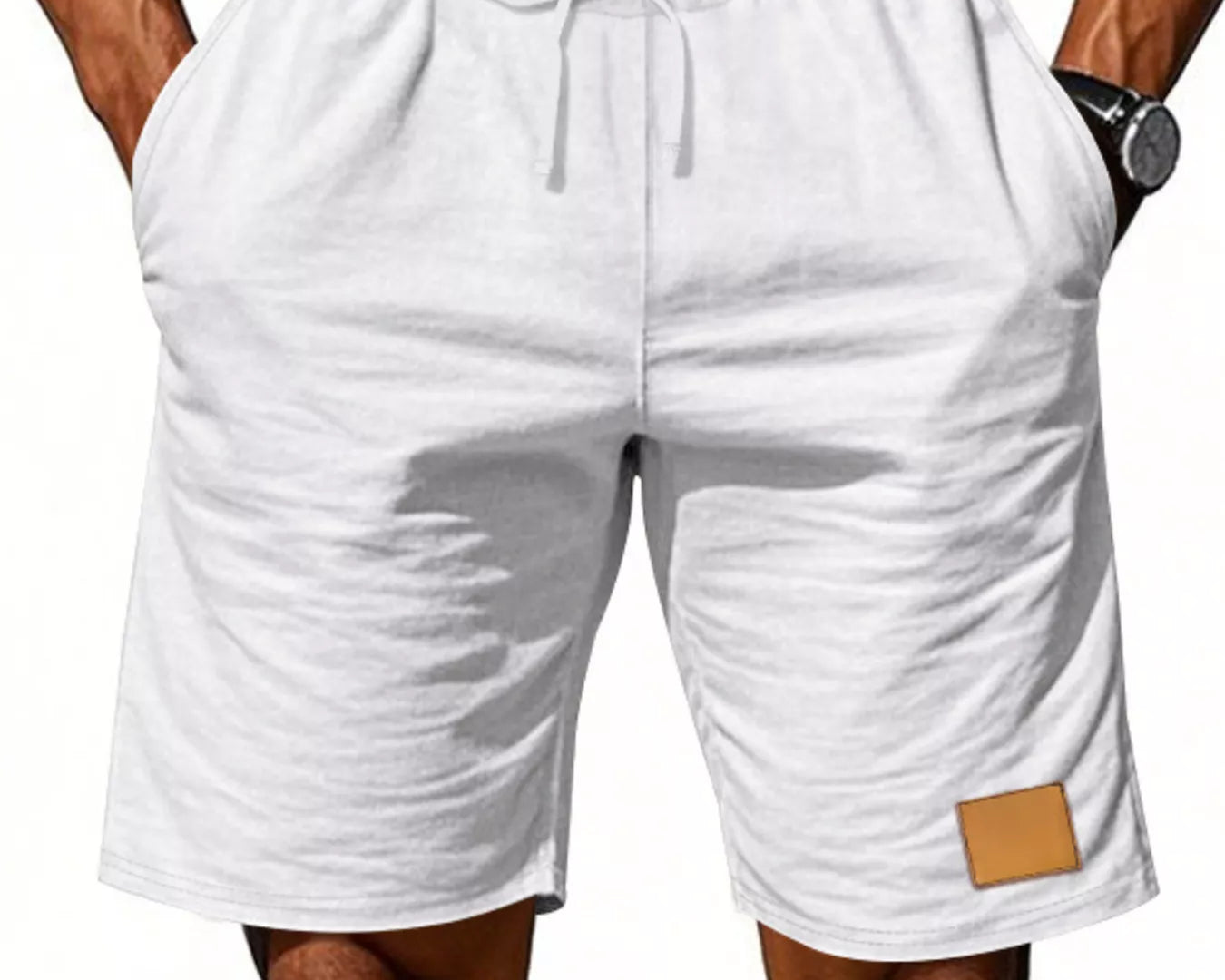 NEWYORKLISTED ATLAS MEN'S COLLECTION: White shorts with a drawstring on a white background