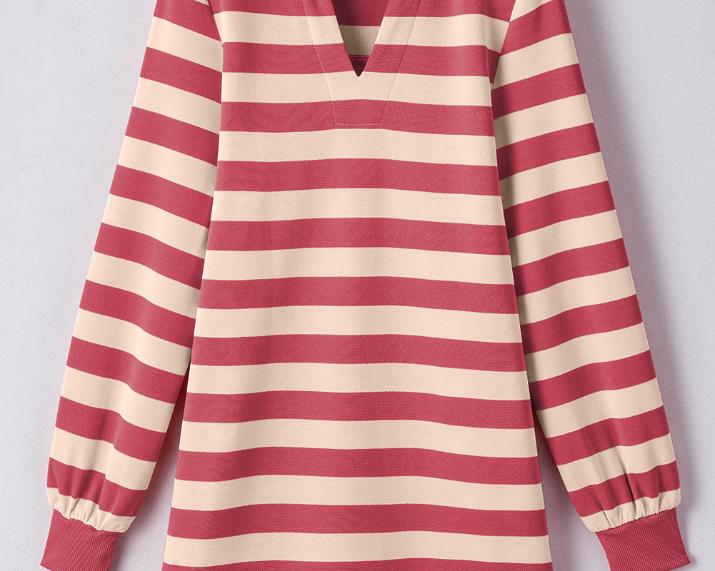 NEWYOKLISTED STYLE COLLECTION: Striped Johnny Collar Long Sleeve Mini Dress - NEWYORKLISTED