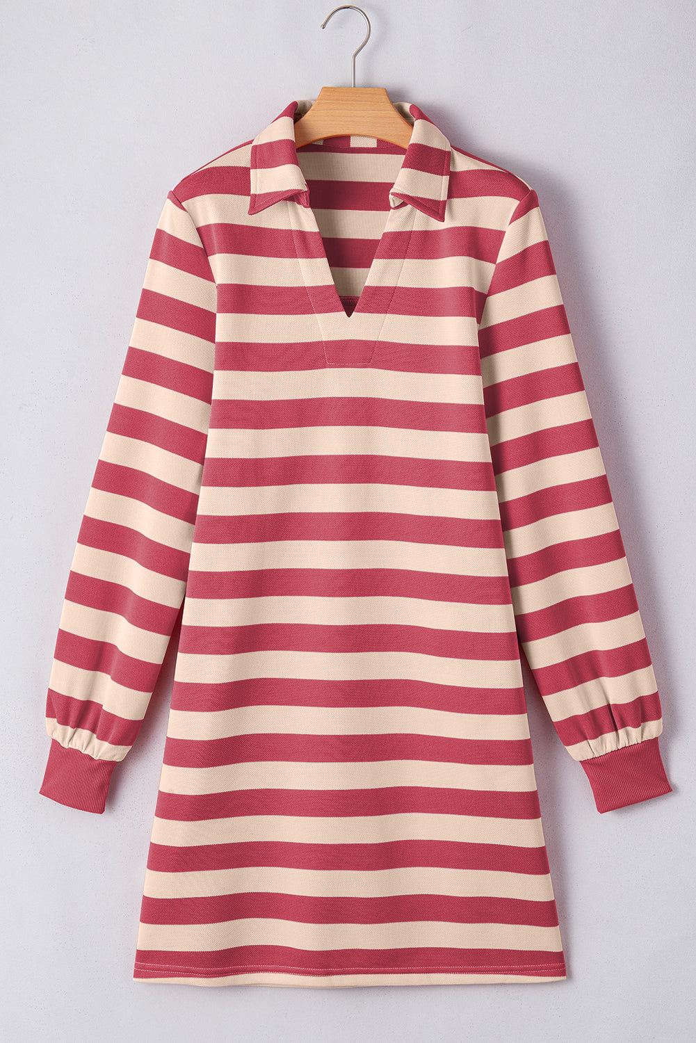 NEWYOKLISTED STYLE COLLECTION: Striped Johnny Collar Long Sleeve Mini Dress - NEWYORKLISTED