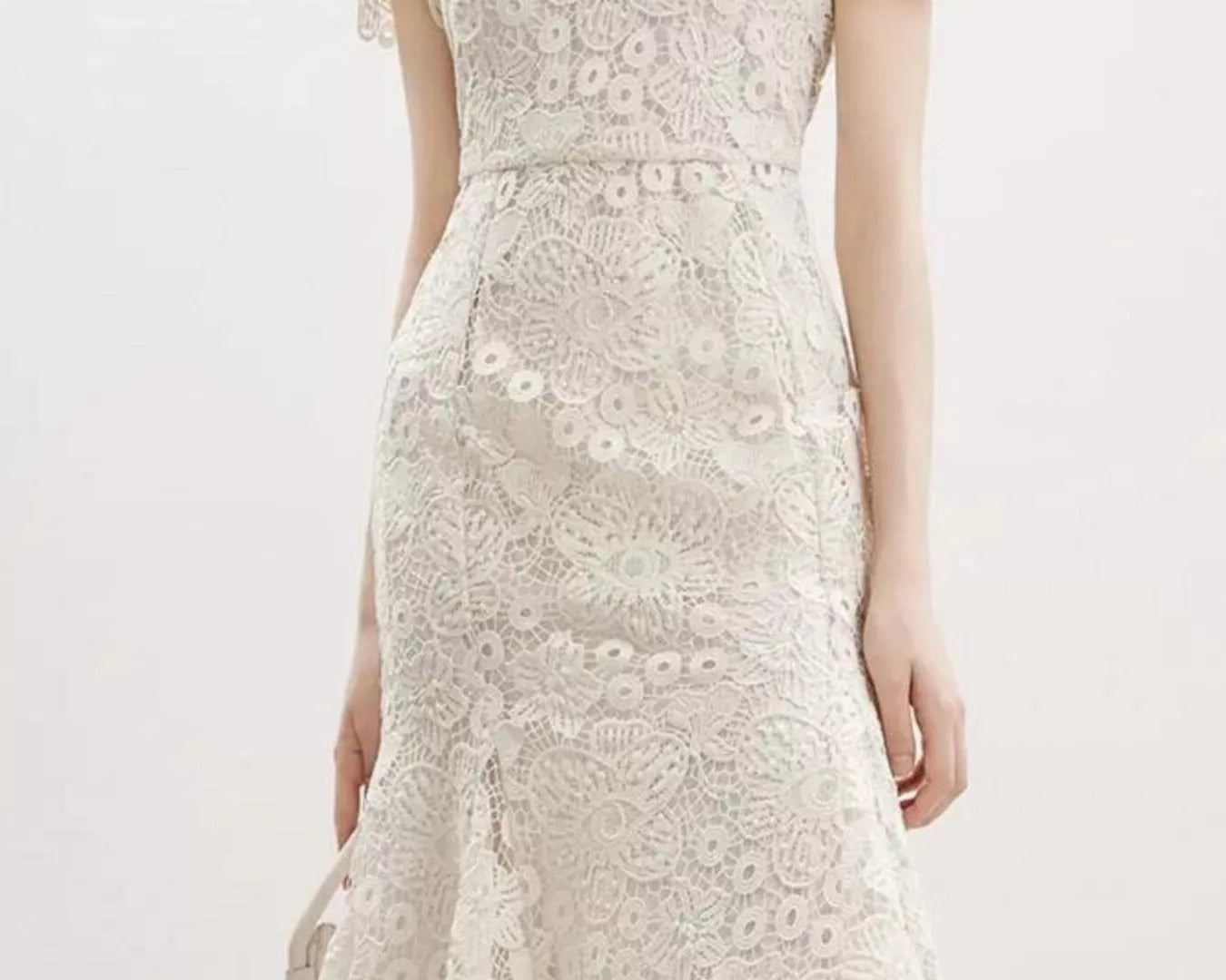 NEWYORKLISTED STYLE COLLECTION: White lace dress on a white background