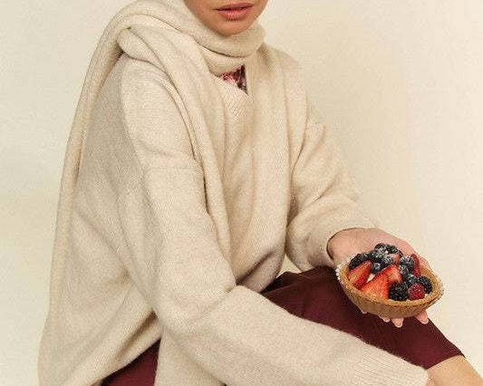 NEWYORKLISTED STYLE COLLECTION: V-Neck Dropped Shoulder Sweater with Scarf - NEWYORKLISTED