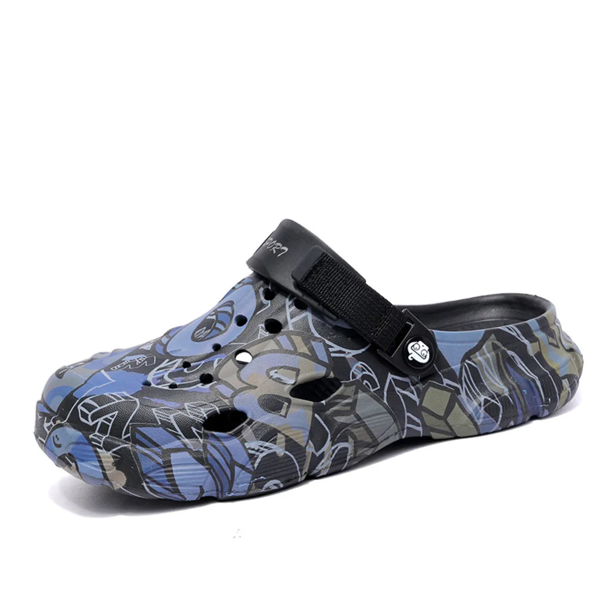 NEWYORKLISTED ATLAS MEN'S COLLECTION: Clog shoe with blue and gray pattern on a white background