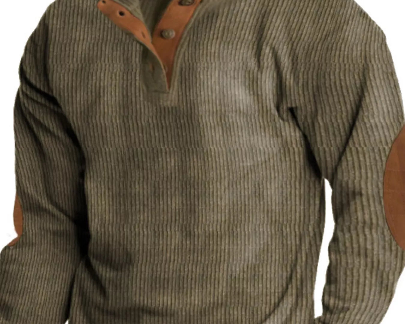 NEWYORKLISTED ATLAS MEN's COLLECTION: Brown ribbed sweater with leather accents on a white background