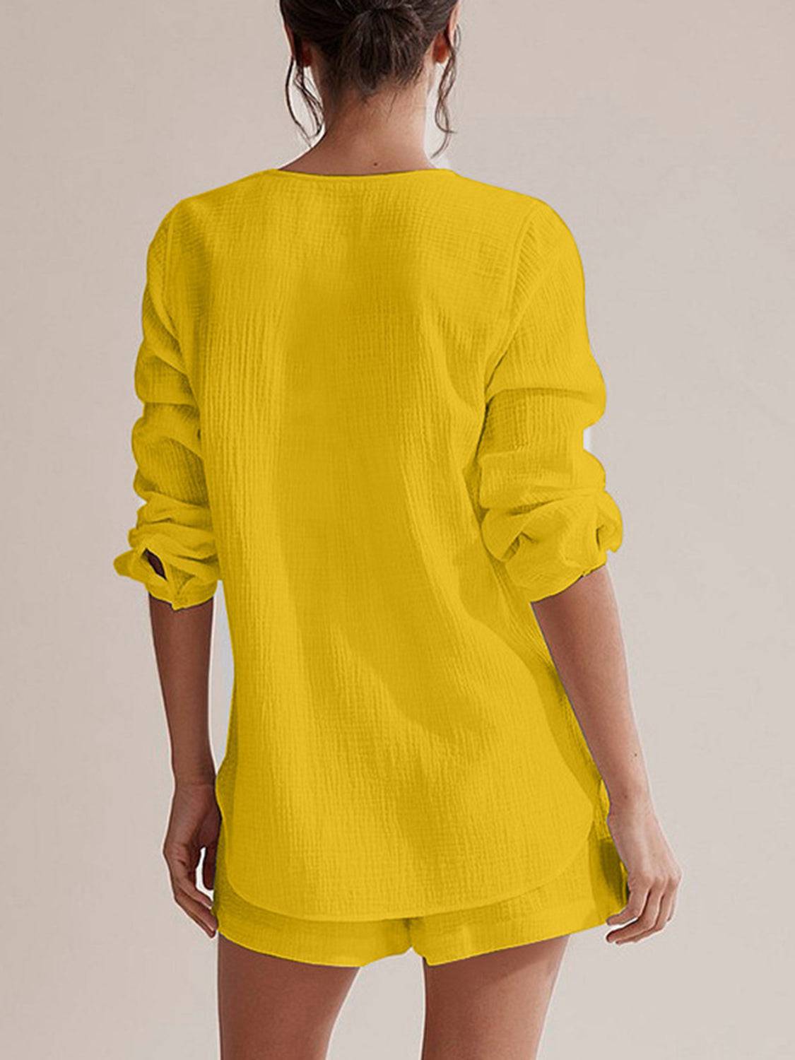 NYLD: Notched Long Sleeve Top and Shorts Set - NEWYORKLISTED