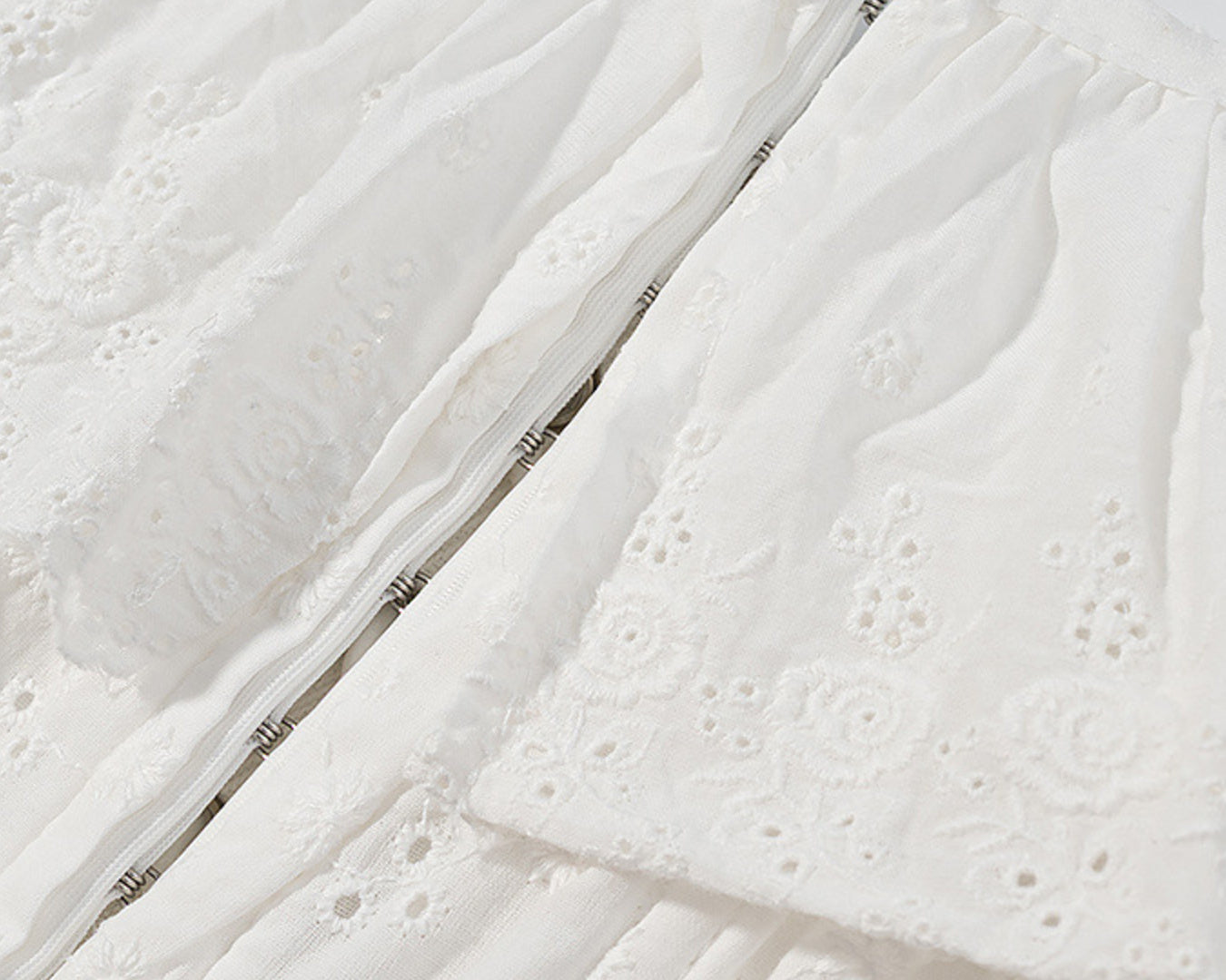NEWYORKLISTED STYLE COLLECTION: Close-up of a textured white fabric with a subtle pattern