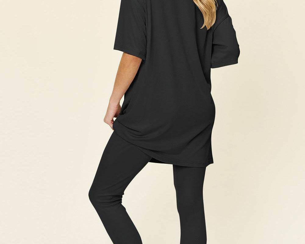 NEWYORKLISTED STYLE COLLECTION: Round Neck Dropped Shoulder T-Shirt and Leggings Set - NEWYORKLISTED